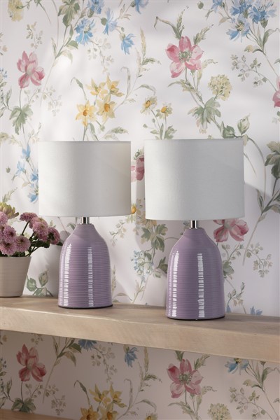 (image for) Laura Ashley Penny Table Lamp Purple Ceramic and Polished Chrome With Shade